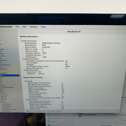 2019 Apple MacBook Air 13.3" i5 1.6GHz 16GB RAM 256GB SSD Silver A1932