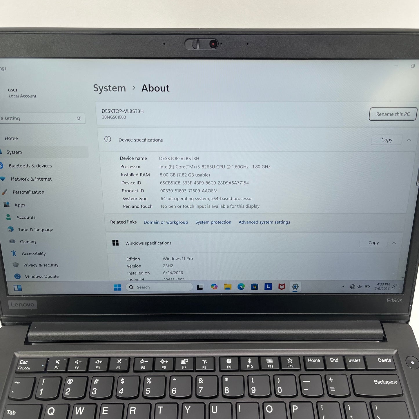Lenovo ThinkPad E490S 14" i5-8265U 1.6GHz 8GB RAM 512GB SSD
