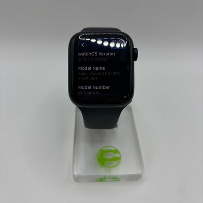 Unlocked Apple Watch SE 3 44MM Midnight Aluminum Black Sport Band MEPJ4LW/A
