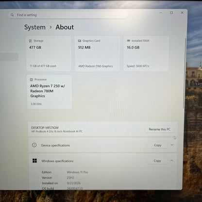 HP ProBook 4 G1a 16 16" AMD Ryzen 7 250 3.3GHz 16GB RAM 512GB SSD
