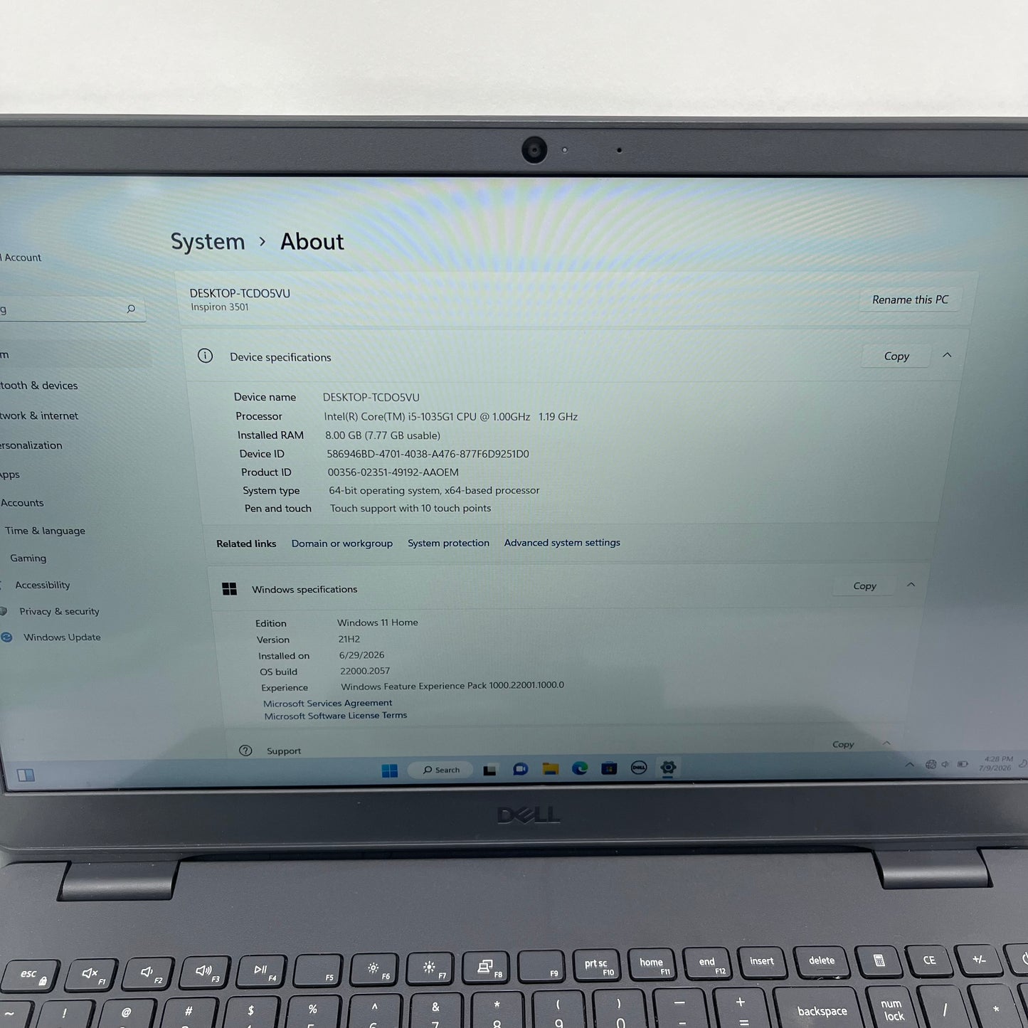 Dell Inspiron 3501 15.6" i5-1035G1 1.0GHz 8GB RAM 256GB SSD