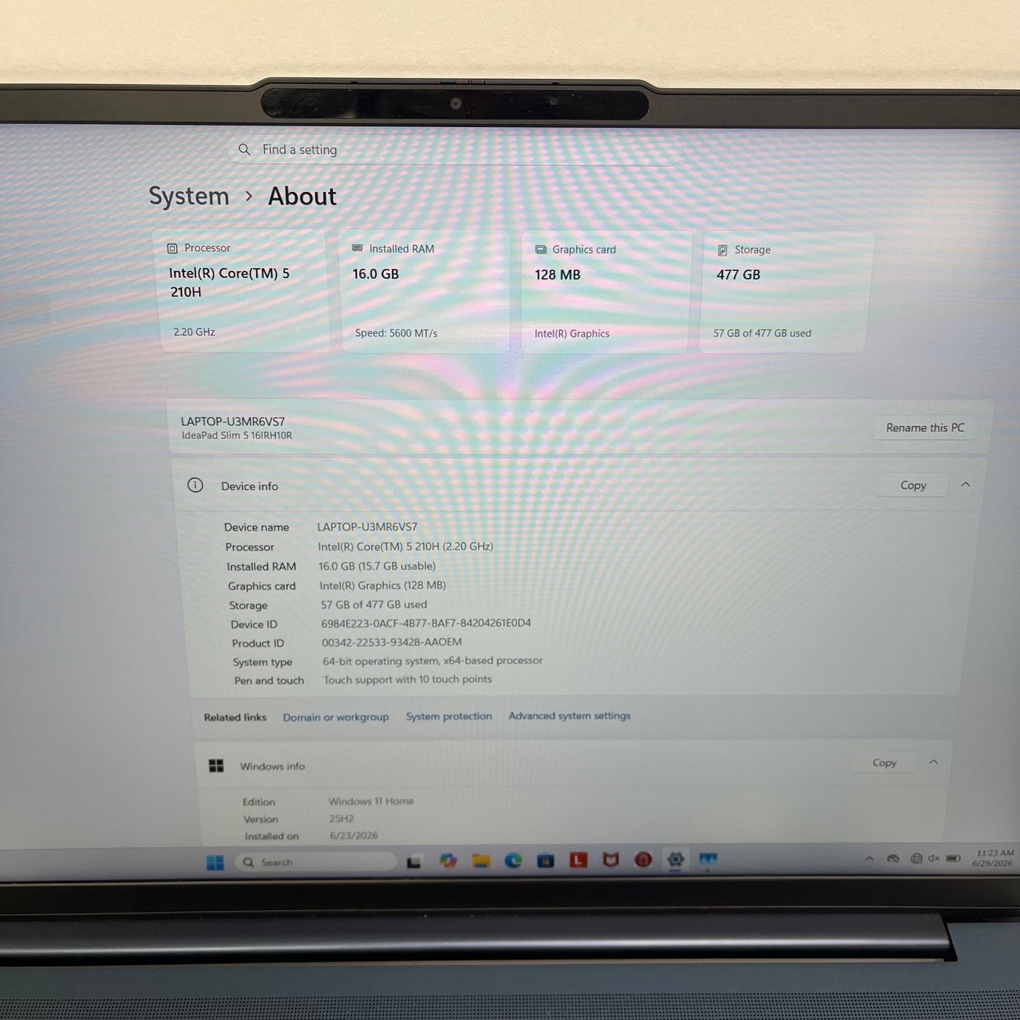 Lenovo IdeaPad Slim 5 16IRH10R 16" Core 5 210H 2.2GHz 16GB RAM 512GB SSD