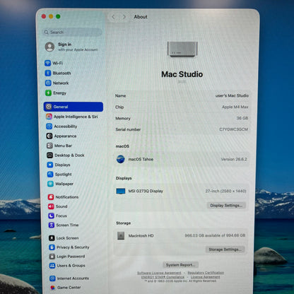 2025 Apple Mac Studio M4 Max 32 Core 4.5GHz 36GB RAM 1TB SSD A3143