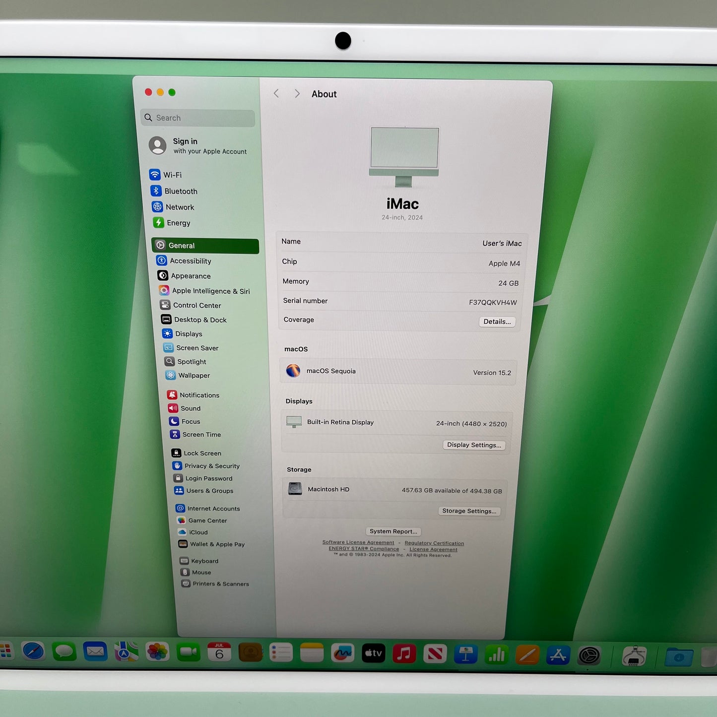 2024 Apple iMac 24" M4 10 Core 4.5GHz 24GB RAM 512GB SSD Green A3137
