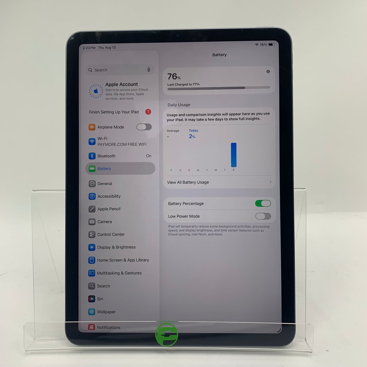 WiFi Only Apple iPad Air 4th Gen 64GB Space Black MYFM2LL/A