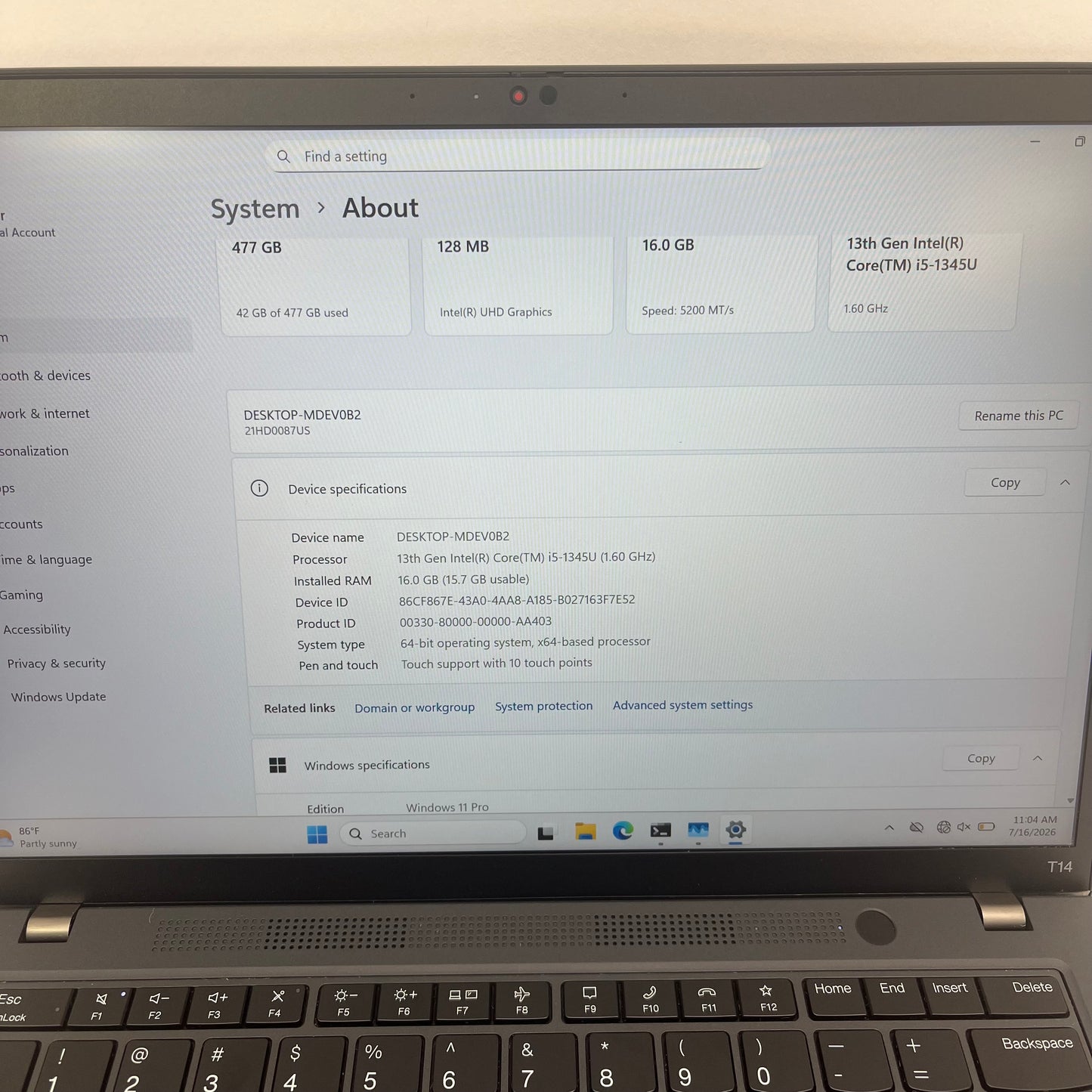 Lenovo ThinkPad T14 Gen 4 14" i5-1345U 16GB RAM 512GB SSD