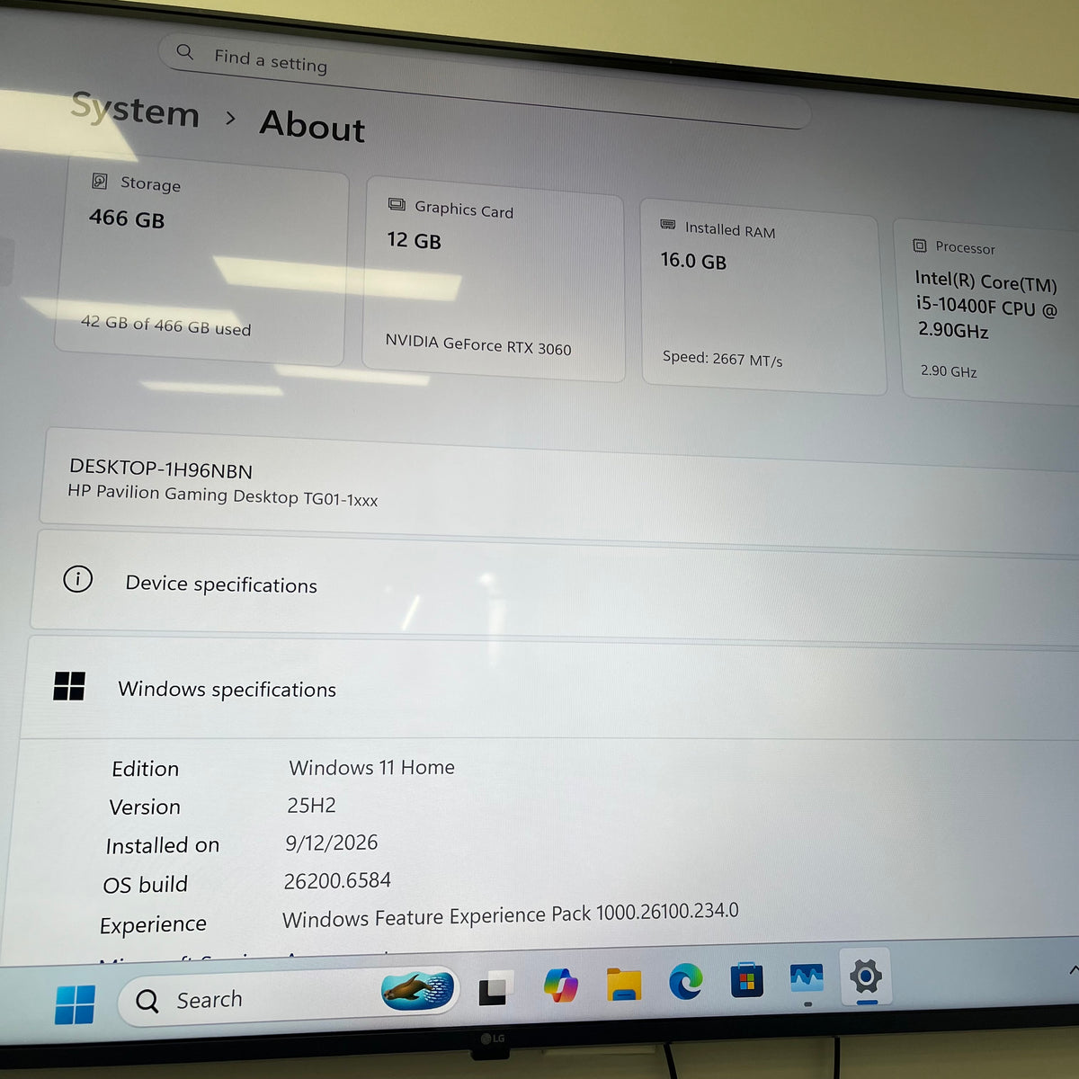 HP Custom PC Core i5-10400F 2.90GHz 16GB RAM 500GB SSD Gigabyte GeForce RTX 3060