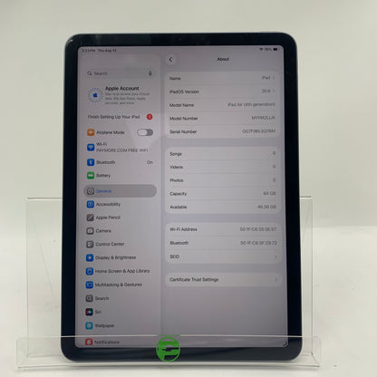 WiFi Only Apple iPad Air 4th Gen 64GB Space Black MYFM2LL/A