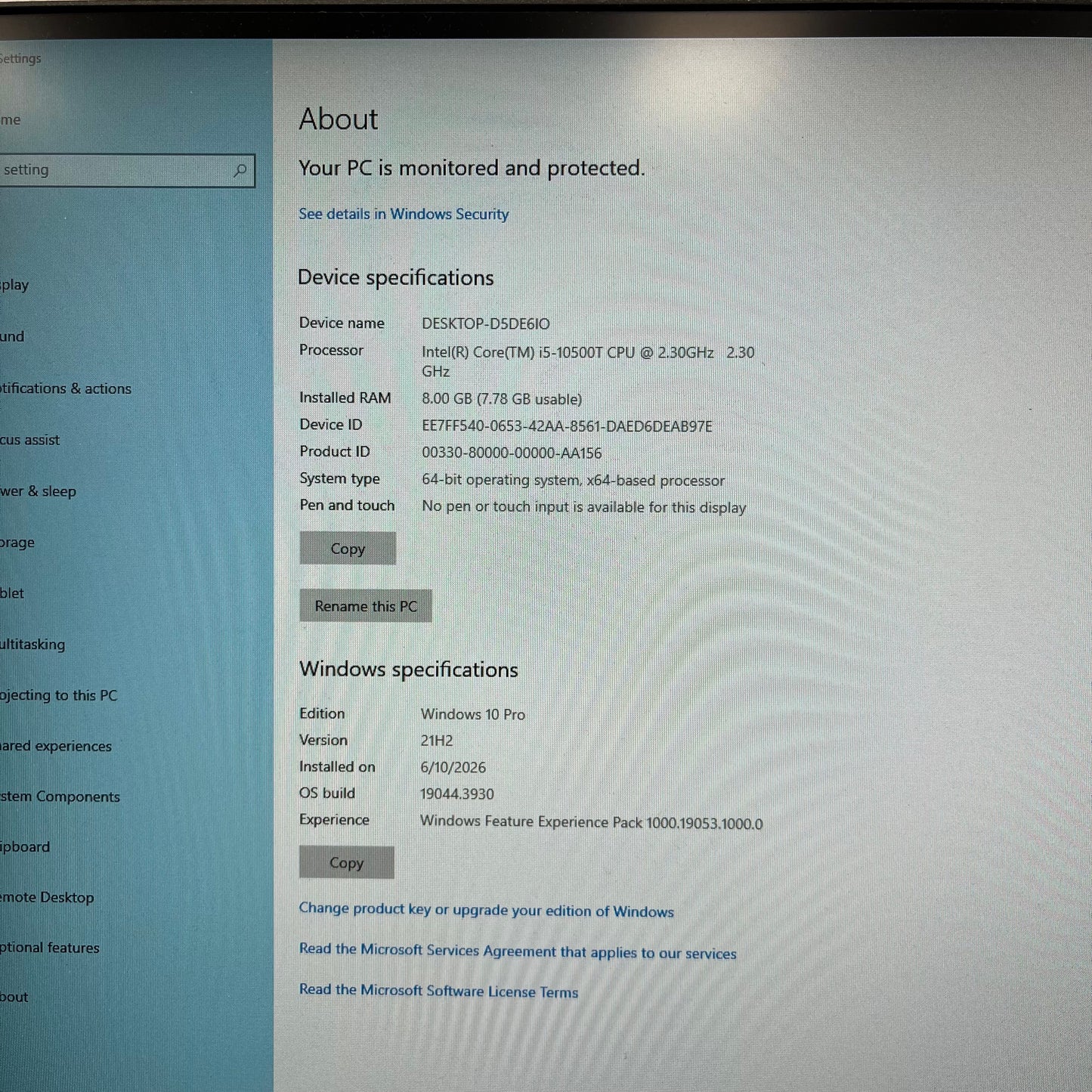 HP EliteDesk 800 G6 i5-10500T 2.30GHz 8GB RAM 256GB SSD
