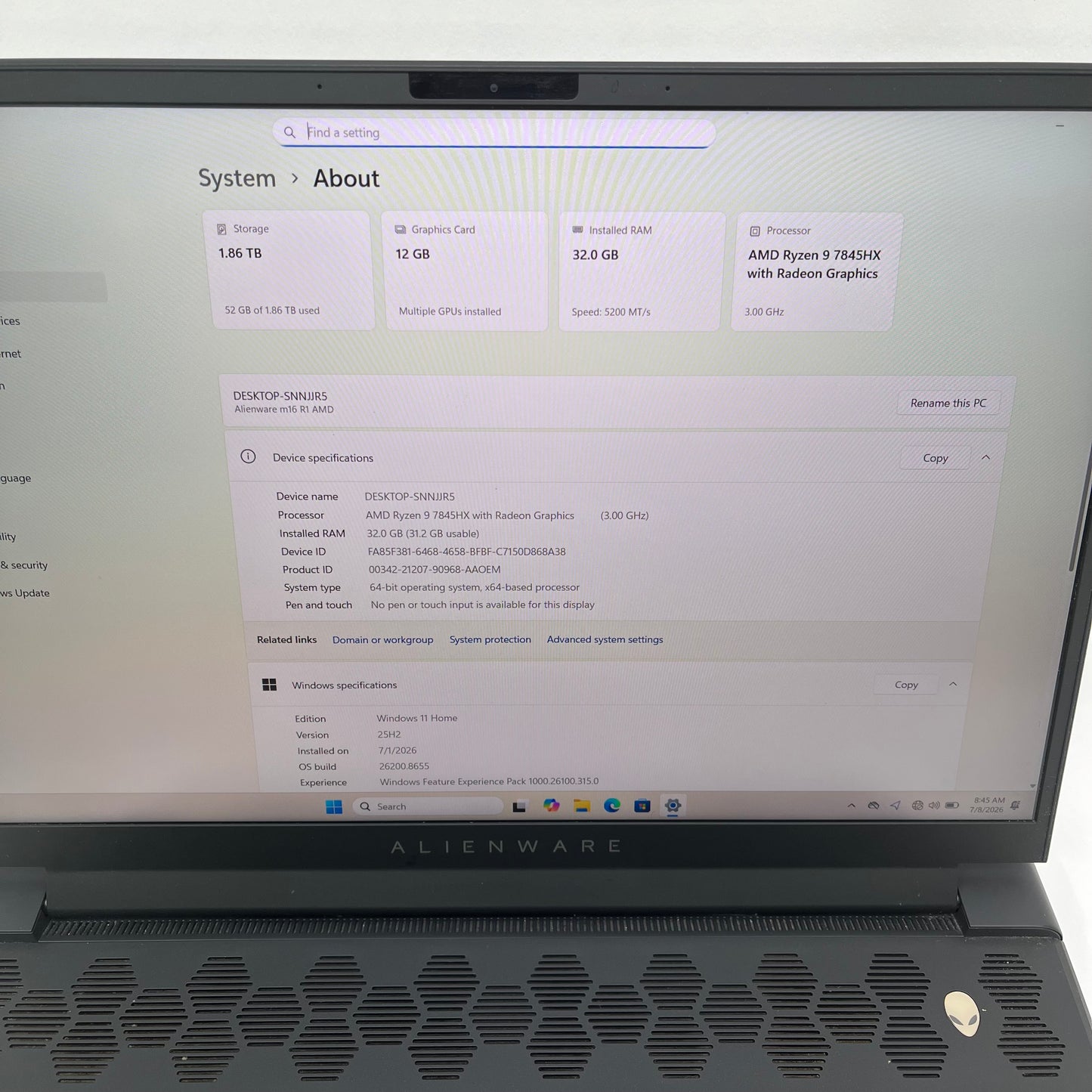 Alienware M16 R1 16" Ryzen 9 7845HX 3.0GHz 32GB RAM 1TB SSD RTX 4080 480Hz