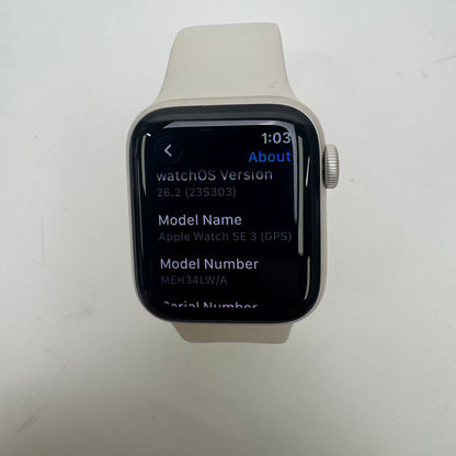 GPS Only Apple Watch SE 3 40MM Starlight Aluminum Starlight Sport Band MEH34LW/A